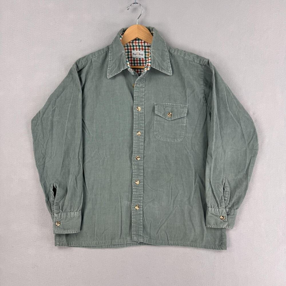 Vintage Royal Knight Shirt Mens XL Green Corduroy Lined Long Sleeve Made USA